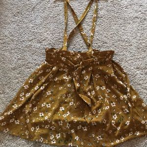 Mustard yellow floral overall dress/skirt